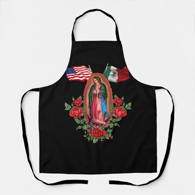 Our Lady Virgen De Guadalupe Mexican American Flag Apron (Front)