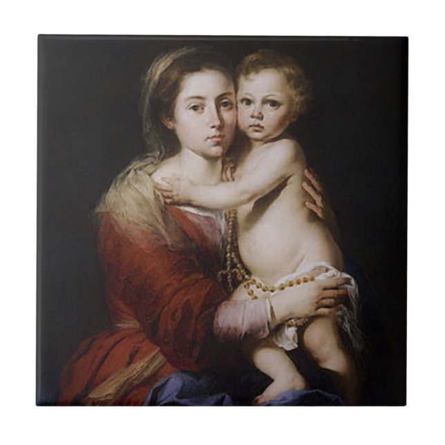 Our Lady Virgin Mary of the Rosary Ceramic Tile (Front)