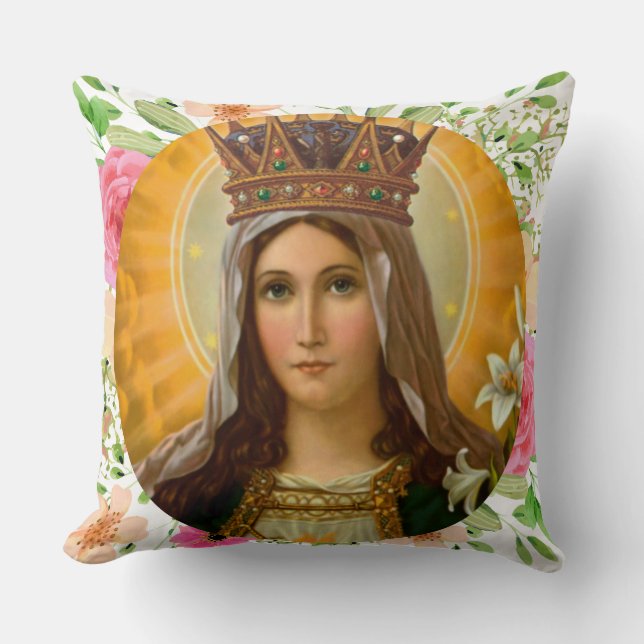 Our Lady Virgin Mary Religious Catholic Throw Pillow (Front)