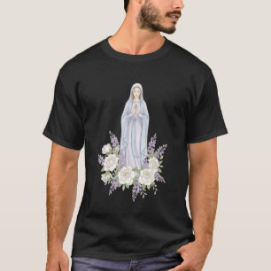 Our Lady White Floral Catholic Prayer T-Shirt