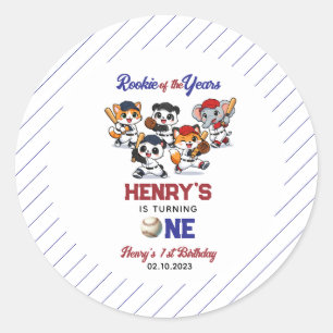 Our Little Animals Baseball 1st Birthday Party Classic Round Sticker