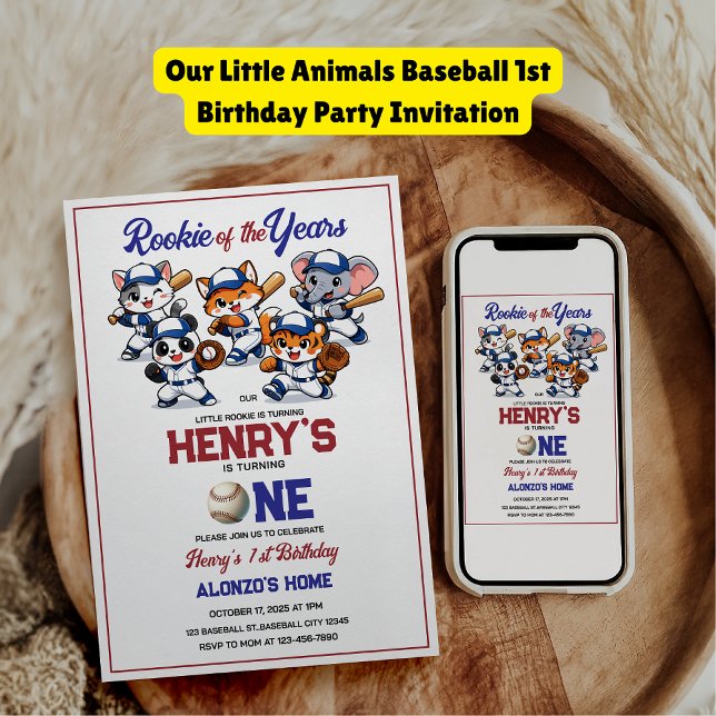Our Little Animals Baseball 1st Birthday Party Invitation (Our Little Animals Baseball 1st Birthday Party Invitation
)