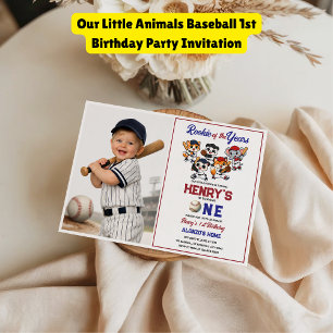 Our Little Animals Baseball 1st Birthday Party Invitation