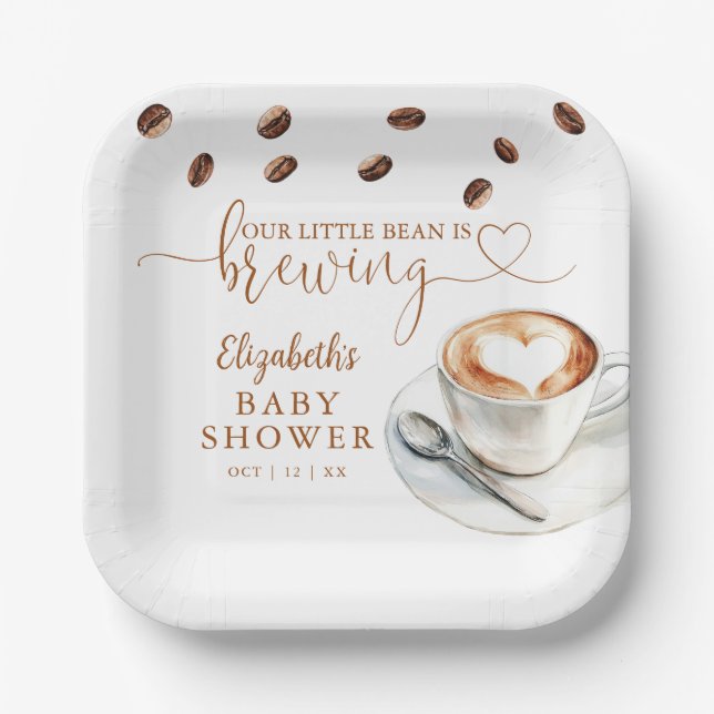 Our Little Bean Is Brewing Coffee Baby Shower Paper Plate (Front)