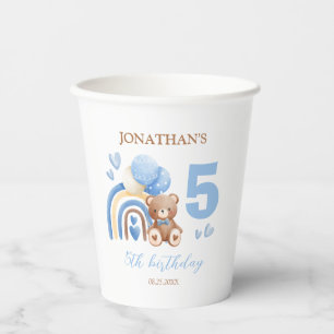 Our Little Bear Cute Rainbow Balloon Birthday Paper Cups