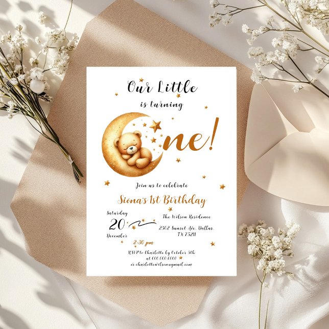 Our Little Bear Is Turning One Cute 1st Birthday Invitation (Creator Uploaded)