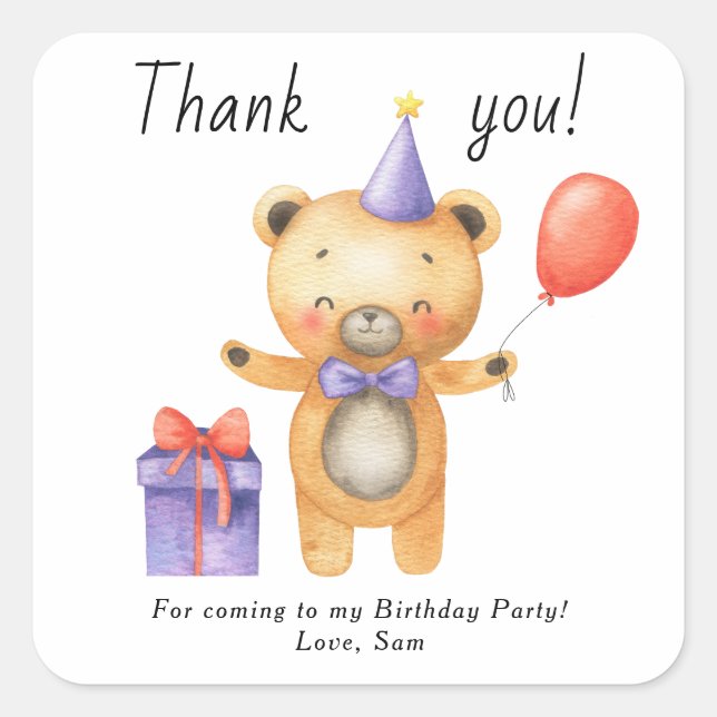 Our Little Bear is turning one Kids Birthday Square Sticker (Front)