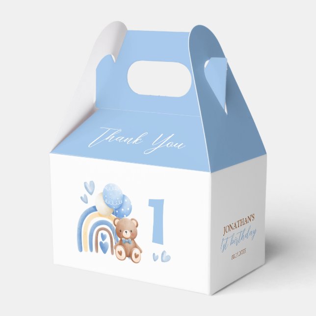 Our Little Bear Rainbow Balloon Birthday Favor Box (Front Side)