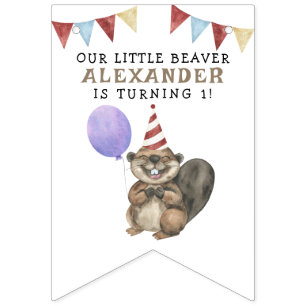 Our Little Beaver 1st Birthday Party Bunting Flags
