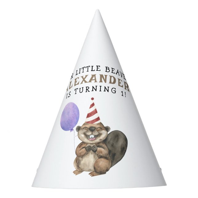 Our Little Beaver 1st Birthday Party Hat (Front)