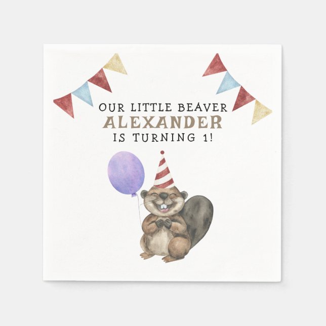 Our Little Beaver 1st Birthday Party Napkin (Front)