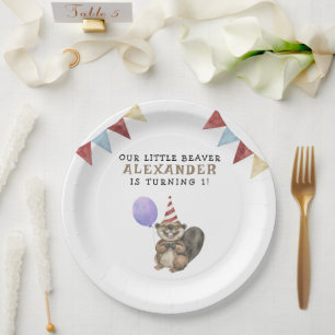Our Little Beaver 1st Birthday Party Paper Plate
