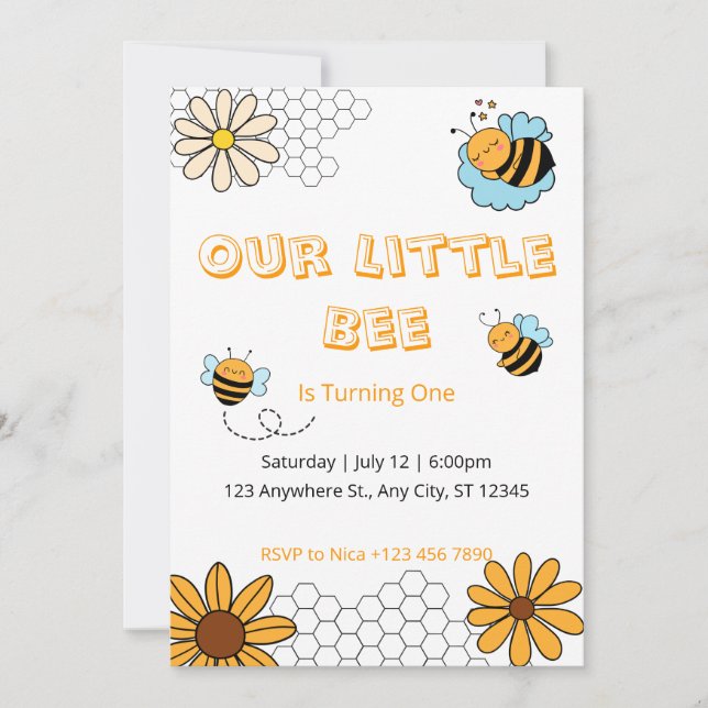 Our Little Bee Bumble Bee Birthday Party Invitation (Front)