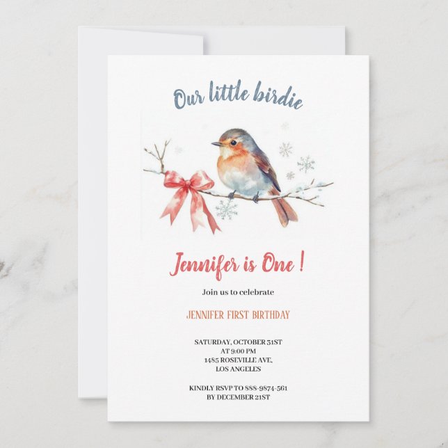 Our little birdie birthday invitation (Front)