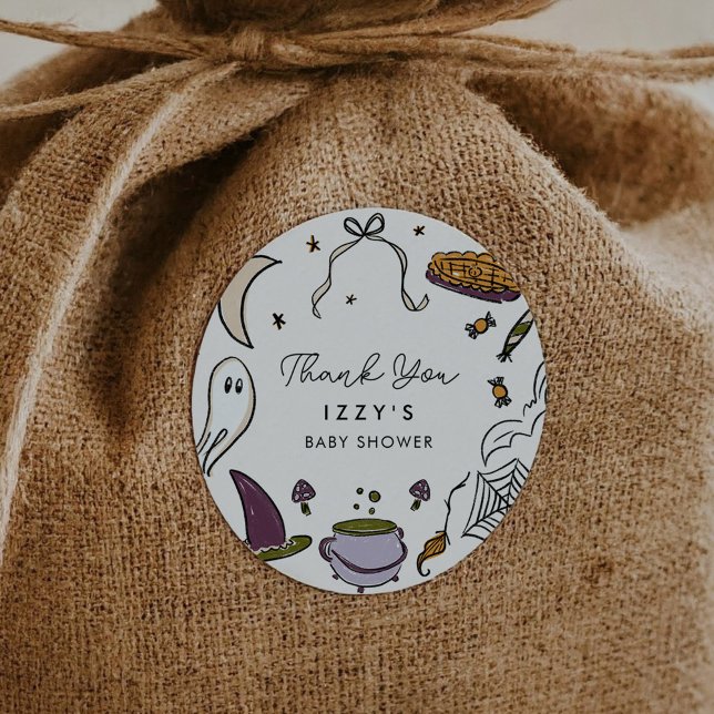 Our Little Boo Almost Due Halloween Baby Shower Classic Round Sticker (Creator Uploaded)