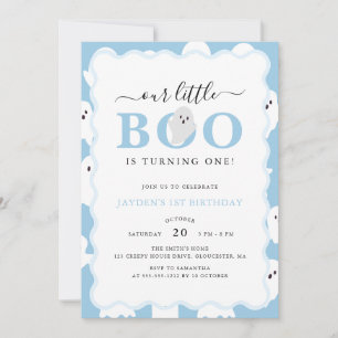 Our Little Boo Blue Halloween Boy 1st Birthday Invitation