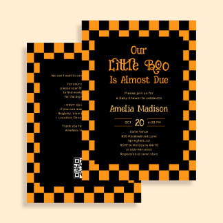 Our Little Boo Checkered Orange Baby Shower Invitation