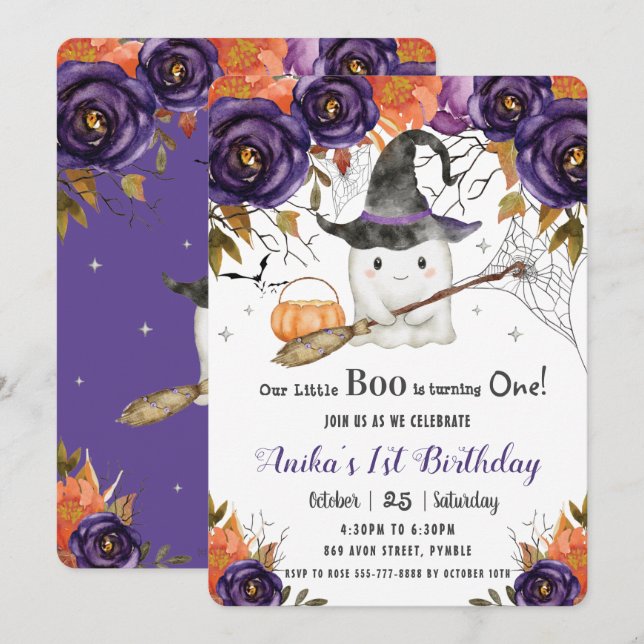 Our Little Boo Cute Ghost Halloween 1st Birthday  Invitation (Front/Back)