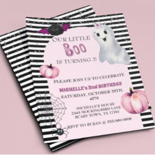 Our little Boo Cute Ghost Pink Birthday party Invi Flyer