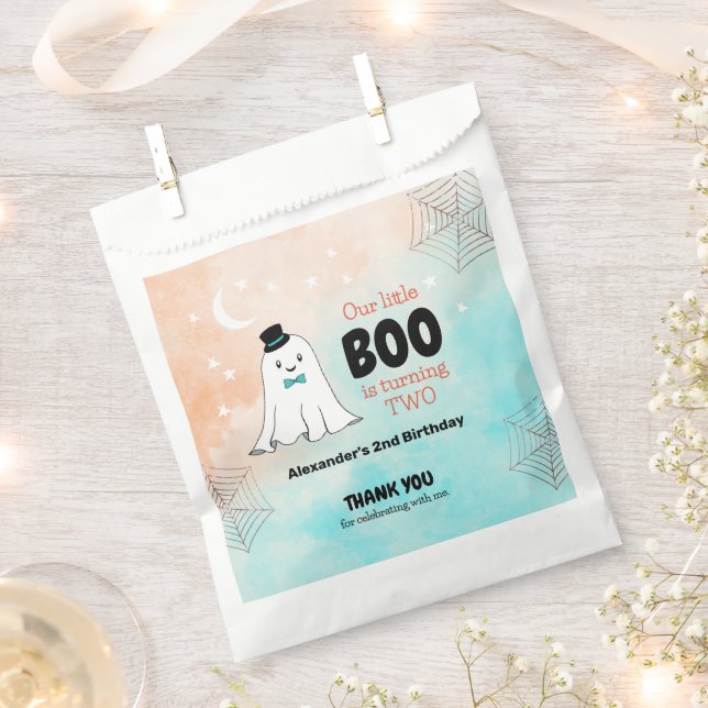 Our Little Boo Cute Ghost With Hat 2nd Birthday Favour Bag (Clipped)