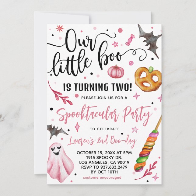Our Little Boo Halloween 2nd Birthday Invitation (Front)
