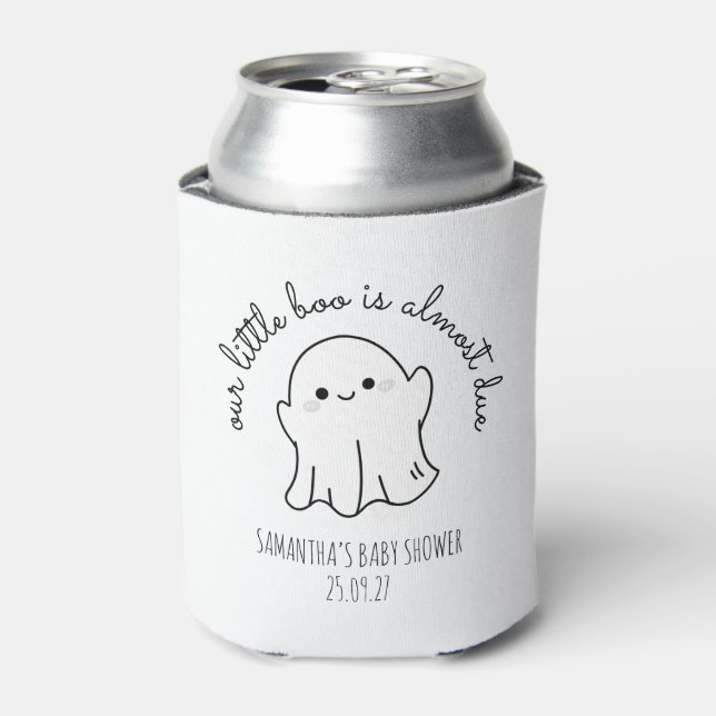 Our Little Boo Is Almost Due Halloween Baby Shower Can Cooler (Can Front)