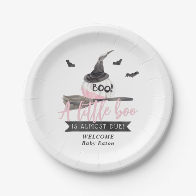 Our Little Boo is Almost Due Halloween Girl  Paper Plate (Front)