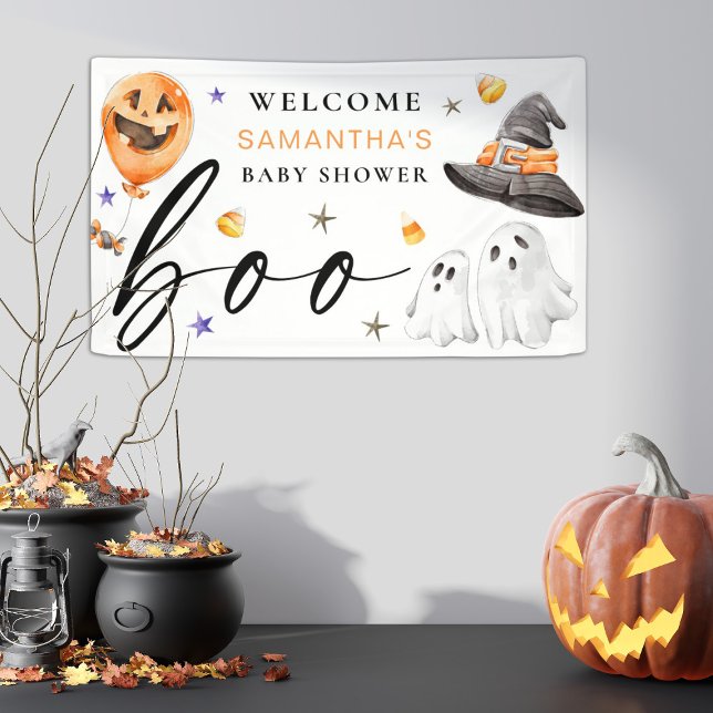 Our Little Boo is Due Halloween Baby Shower Banner (Decorate your Halloween baby shower with this spooky inspired little boo design with ghosts.
)
