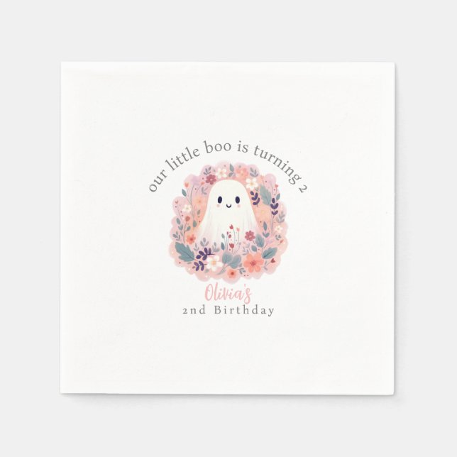 Our Little Boo is Turning 2 Boho Ghost Napkin (Front)