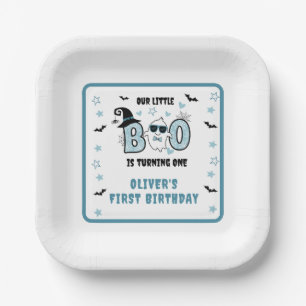OUR LITTLE BOO IS TURNING ONE BLUE 1ST BIRTHDAY PAPER PLATE
