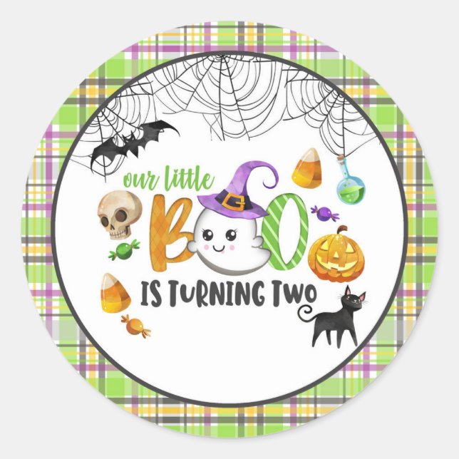 Our Little Boo is Turning TWO Birthday Sticker (Front)