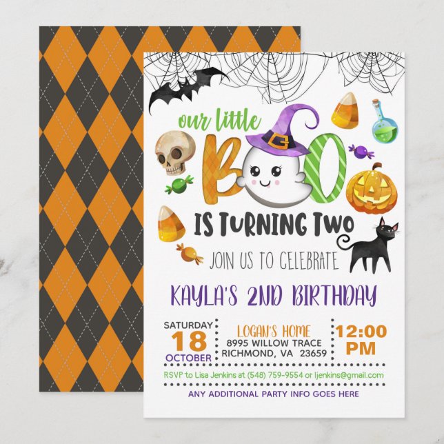 Our Little Boo is Turning Two Invitation (Front/Back)