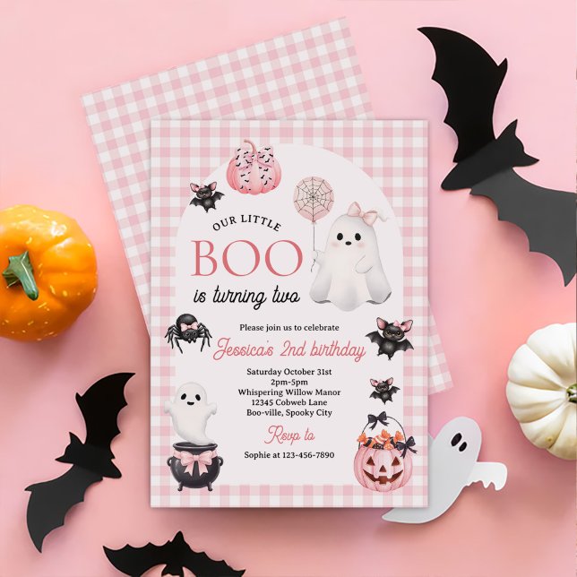 Our Little BOO Pink Ghost Halloween 2nd Birthday Invitation (Creator Uploaded)