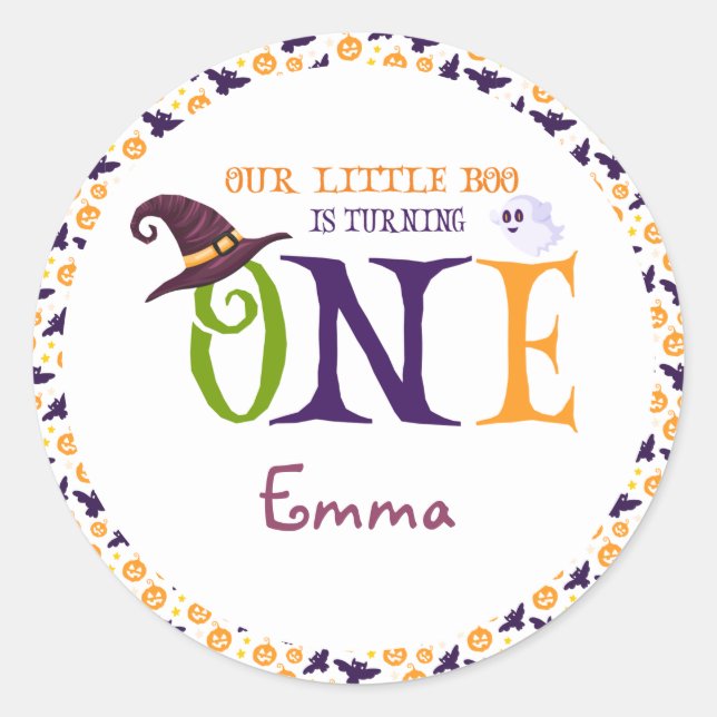 Our Little Boo Turning One, Halloween 1St Birthday Classic Round Sticker (Front)