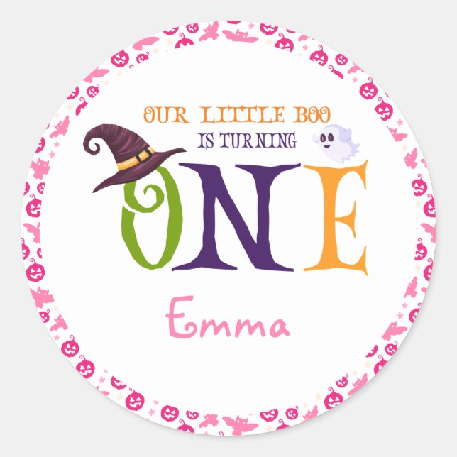 Our Little Boo Turning One, Halloween 1St Birthday Classic Round Sticker (Front)