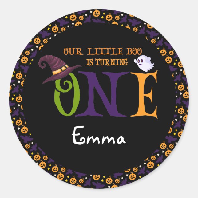 Our Little Boo Turning One, Halloween 1St Birthday Classic Round Sticker (Front)