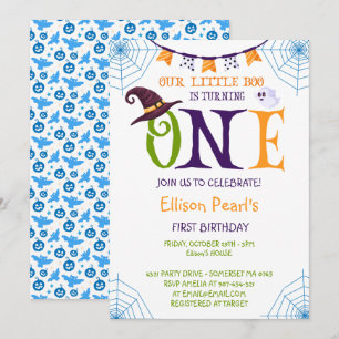 Our Little Boo Turning One, Halloween 1st Birthday Invitation