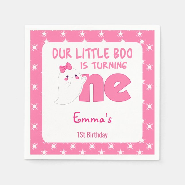 Our Little Boo Turning One, Halloween 1St Birthday Napkin (Front)