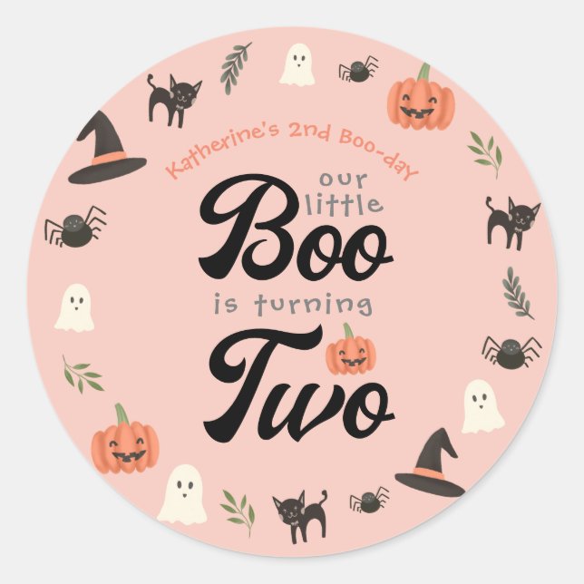 Our Little Boo Turning Two Halloween 2nd Birthday Classic Round Sticker (Front)