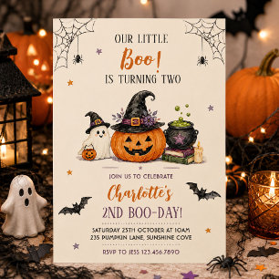 Our Little Boo Turning Two Halloween 2nd Birthday Invitation