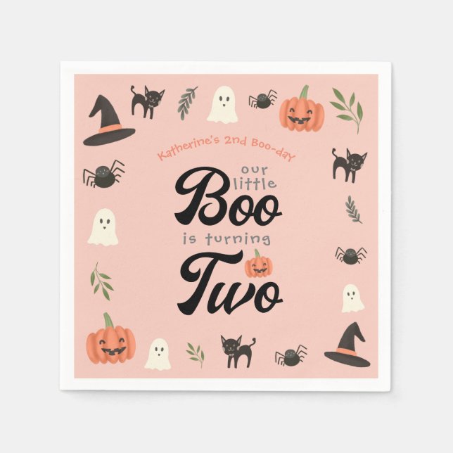 Our Little Boo Turning Two Halloween 2nd Birthday Napkin (Front)