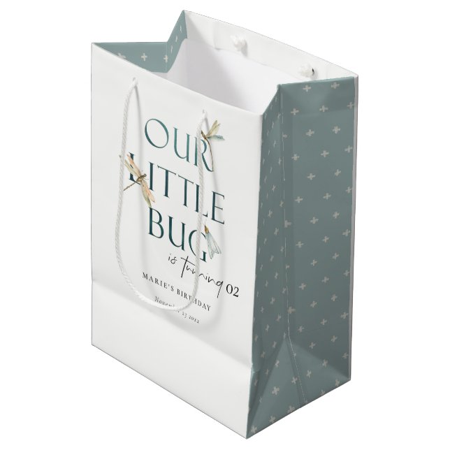 Our Little Bug Blue Dragonfly Any Age Birthday Medium Gift Bag (Front Angled)
