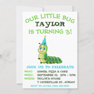 Our Little Bug, Caterpillar, Birthday Party Invitation