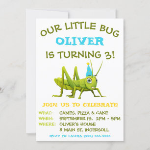 Our Little Bug, Grasshopper, Birthday Party Invitation