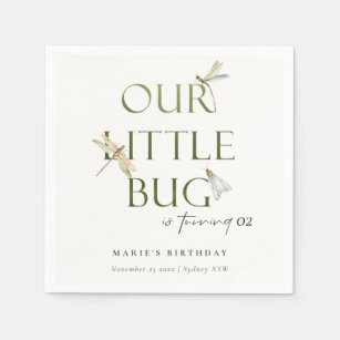 Our Little Bug Green Dragonfly Any Age Birthday Napkin