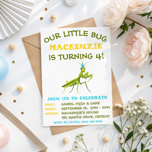 Our Little Bug, Praying Mantis, Birthday Party Invitation (Creator Uploaded)