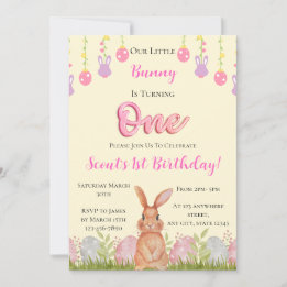Our Little Bunny Is Turning One Birthday Invitation