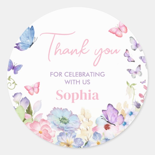 Our Little Butterfly Birthday Party Classic Round Sticker (Front)