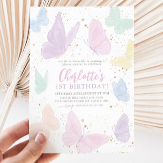Our Little Butterfly Girl Pastel Rainbow Birthday Invitation