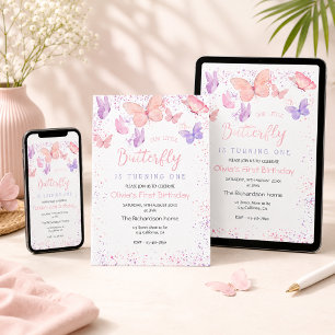 Our Little Butterfly Pink 1st Birthday Invitation